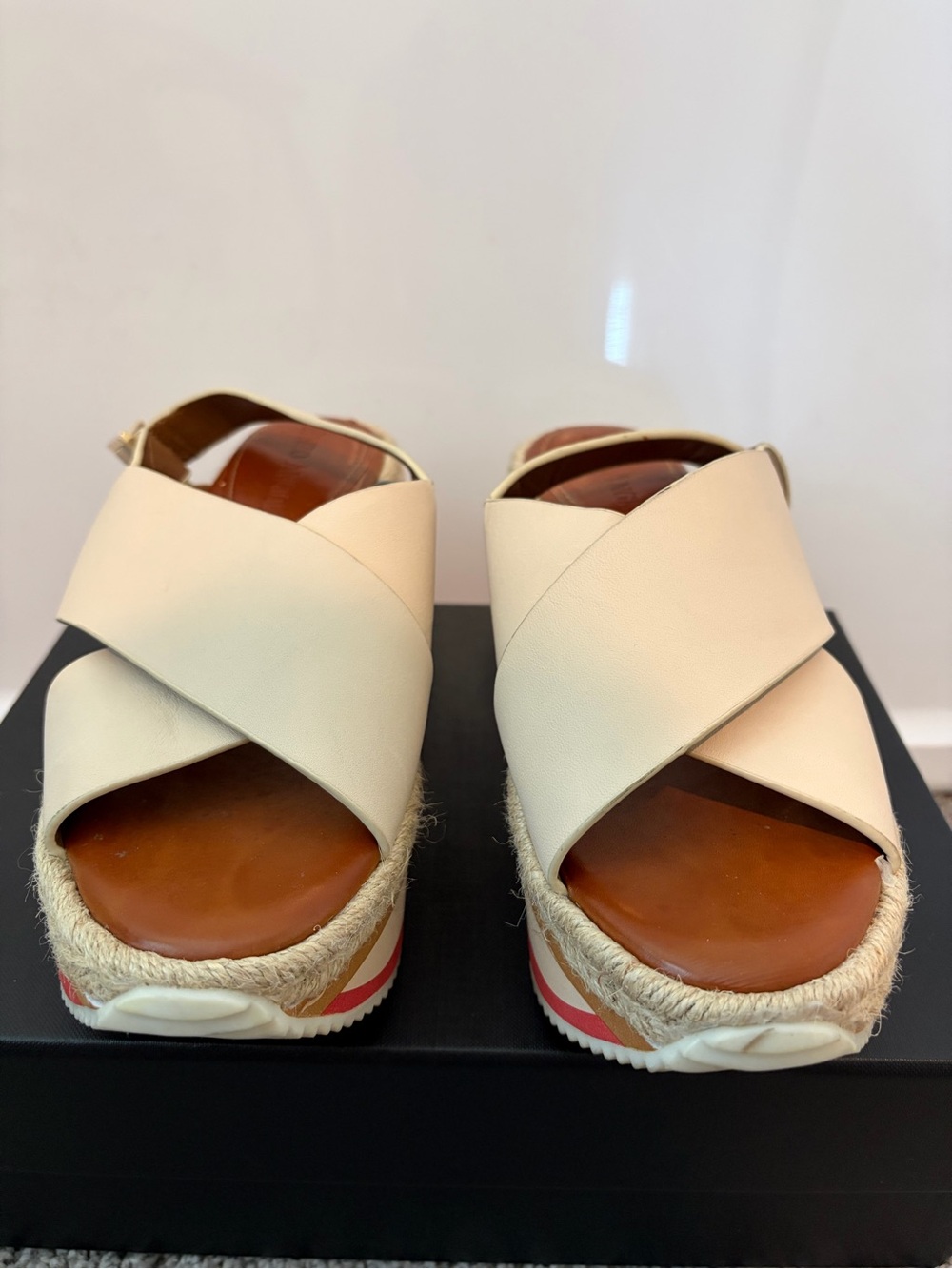 Enzo Angiolini Cream Crossband Espadrille Platforms